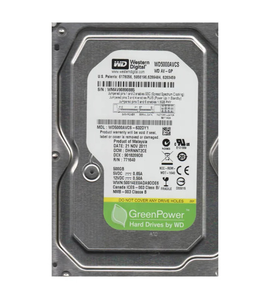 WD5000AVCS-632DY1 - Western Digital AV-GP 500GB 5400RPM SATA 3Gb/s 16MB Cache (CE) 3.5-inch Hard Drive