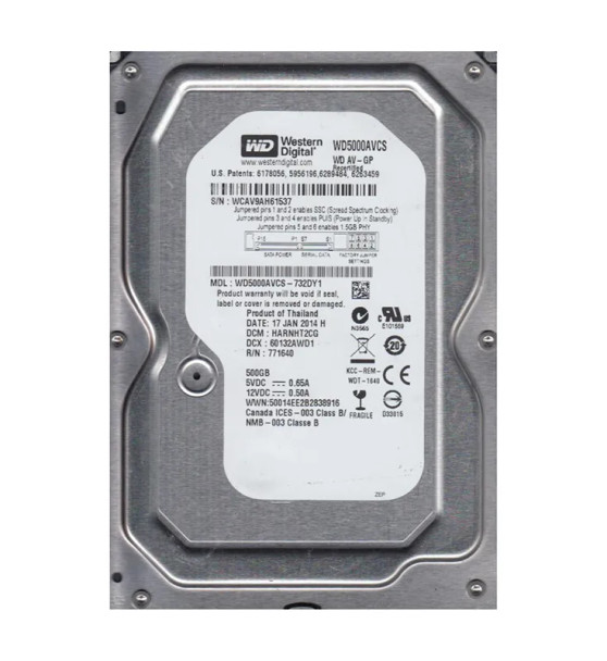 WD5000AVCS-732DY1 - Western Digital AV-GP 500GB 5400RPM SATA 3Gb/s 16MB Cache 3.5-inch Hard Drive