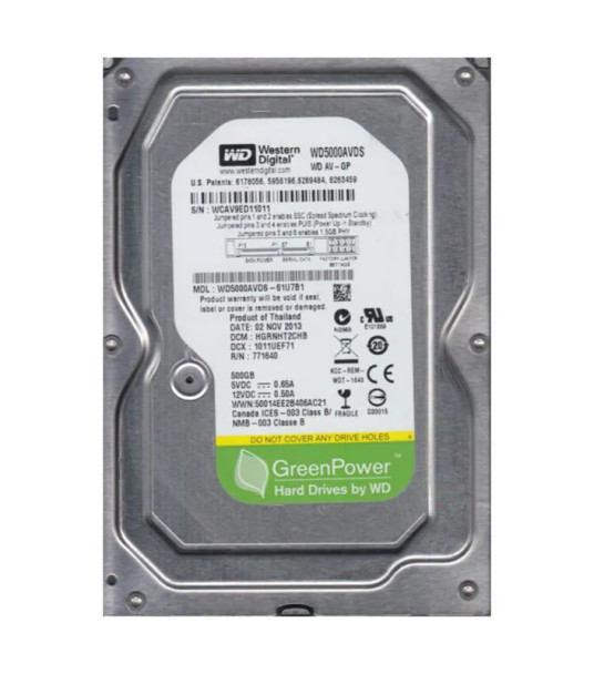 WD5000AVDS-61U7B1 - Western Digital AV-GP 500GB 5400RPM SATA 3Gb/s 32MB Cache 3.5-inch Hard Drive