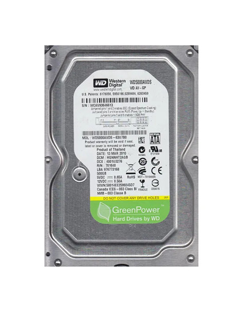 WD5000AVDS-63U7B0 - Western Digital AV-GP 500GB 5400RPM SATA 3Gb/s 32MB Cache 3.5-inch Hard Drive