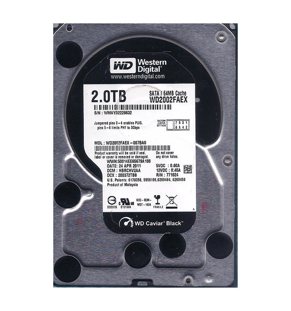 WD2002FAEX-007BA0 - Western Digital Black 2TB 7200RPM SATA 6Gb/s 64MB Cache 3.5-inch Hard Drive