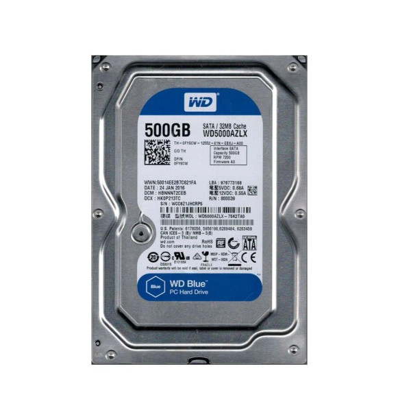 WD5000AZLX-75K2TA0 - Western Digital Blue 500GB 7200RPM SATA 6Gb/s 32MB Cache (RoHS) 3.5-inch Hard Drive