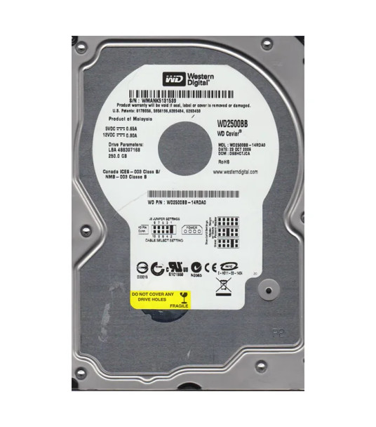 WD2500BB-14RDA0 - Western Digital Caviar 250GB 7200RPM EIDE 2MB Cache (512) 3.5-inch Hard Drive