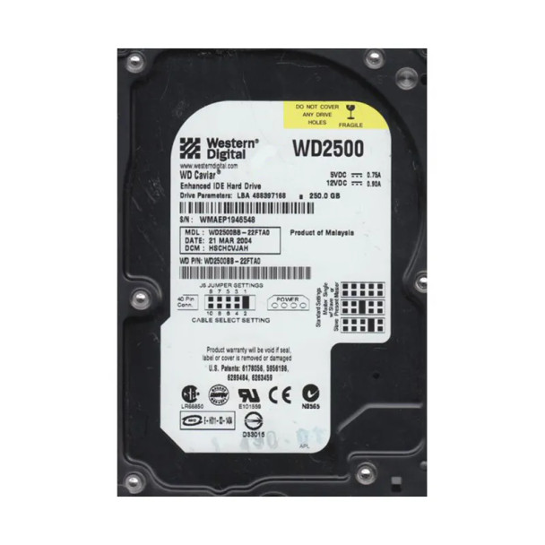 WD2500BB-22FTA0 - Western Digital Caviar 250GB 7200RPM EIDE 2MB Cache (512) 3.5-inch Hard Drive