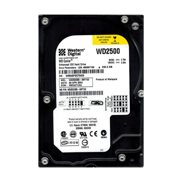 WD2500BB-98FTA0 - Western Digital Caviar 250GB 7200RPM EIDE 2MB Cache (512) 3.5-inch Hard Drive