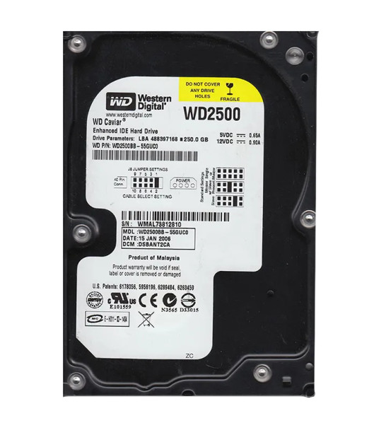 WD2500BB-55GUC0 - Western Digital Caviar 250GB EIDE 7200RPM 2MB Cache 3.5-inch Hard Drive