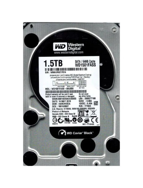 WD1501FASS-00U0B0 - Western Digital Caviar Black 1.5TB 7200RPM SATA 3Gb/s 64MB Cache 3.5-inch Hard Drive