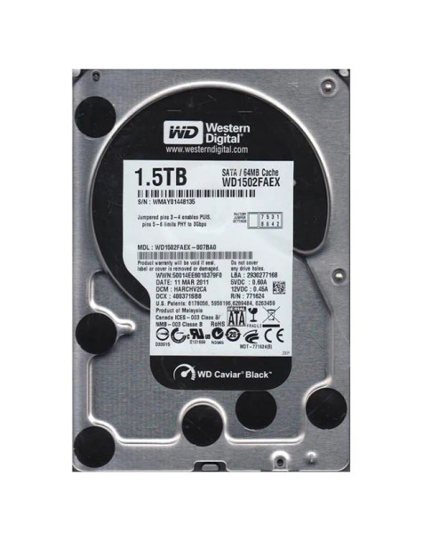 WD1502FAEX-007BA0 - Western Digital Caviar Black 1.5TB 7200RPM SATA 6Gb/s 64MB Cache (CE) 3.5-inch Hard Drive