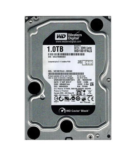WD1001FALS-00E3A0 - Western Digital Caviar Black 1TB 7200RPM SATA 3Gb/s 32MB Cache 3.5-inch Hard Drive