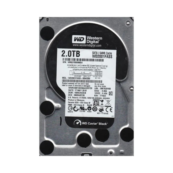 WD2001FASS-00W2B0 - Western Digital Caviar Black 2TB 7200RPM SATA 3Gb/s 64MB Cache 3.5-inch Hard Drive