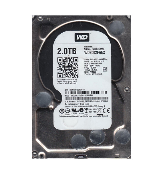 WD2002FAEX-00MJRA0 - Western Digital Caviar Black 2TB 7200RPM SATA 6Gb/s 64MB Cache 3.5-inch Hard Drive