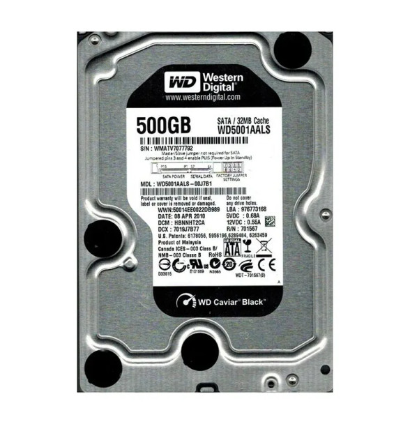 WD5001AALS-00J7B1 - Western Digital Caviar Black 500GB 7200RPM SATA 3Gb/s 32MB Cache 3.5-inch Hard Drive