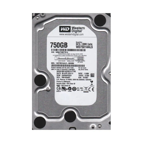 WD7501AALS-00E8B0 - Western Digital Caviar Black 750GB 7200RPM SATA 3Gb/s 32MB Cache 3.5-inch Hard Drive