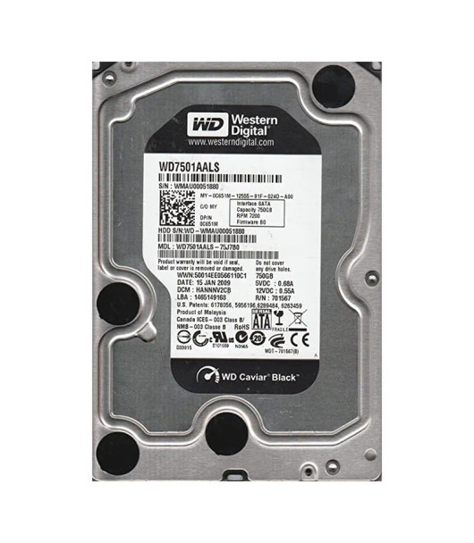 WD7501AALS-75J7B0 - Western Digital Caviar Black 750GB 7200RPM SATA 3Gb/s 32MB Cache 3.5-inch Hard Drive