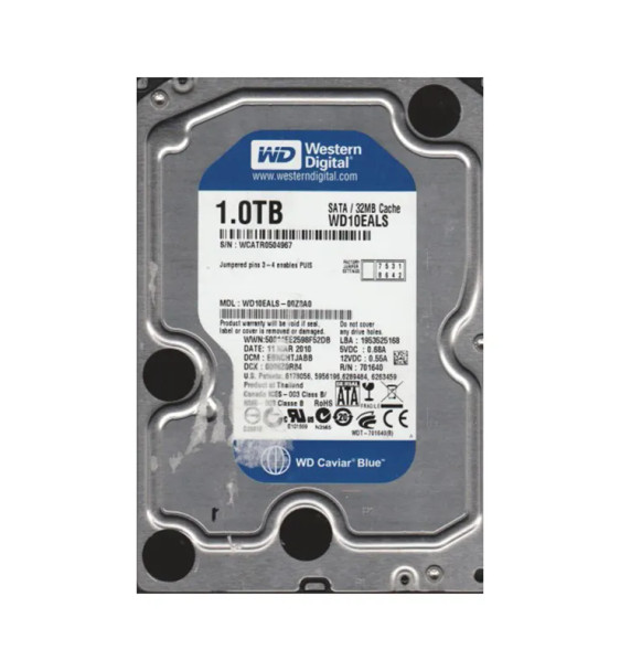 WD10EALS00Z - Western Digital Caviar Blue 1TB 7200RPM SATA 3Gb/s 32MB Cache 3.5-inch Hard Drive