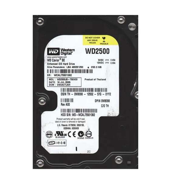 WD2500JB-75GVC0 - Western Digital Caviar Blue 250GB 7200RPM EIDE 8MB Cache (512) 3.5-inch Hard Drive