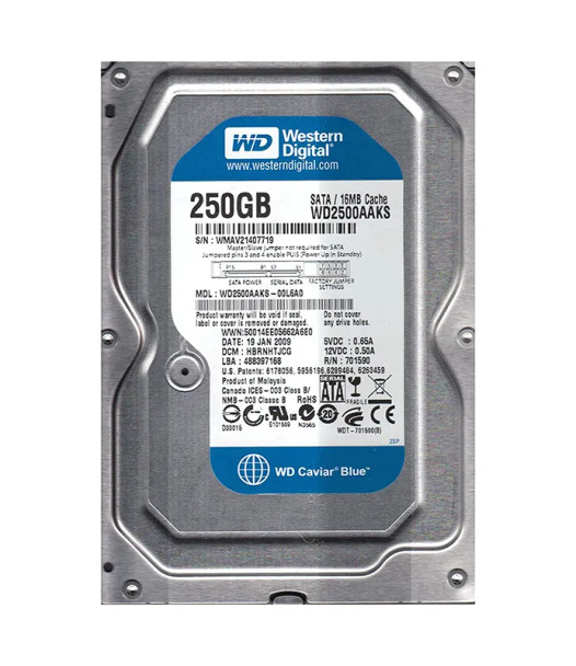 WD2500AAKS-00L6A0 - Western Digital Caviar Blue 250GB 7200RPM SATA 3Gb/s 16MB Cache 3.5-inch Hard Drive