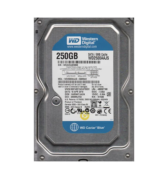 WD2500AAJS-55M0A0 - Western Digital Caviar Blue 250GB 7200RPM SATA 3Gb/s 8MB Cache 3.5-inch Hard Drive