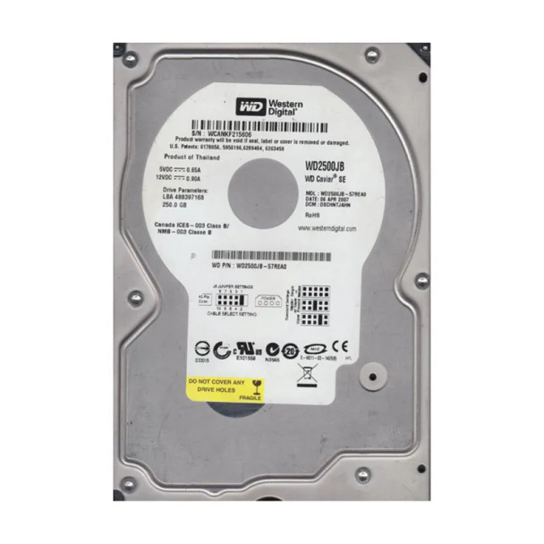 WD2500JB-57REA0 - Western Digital Caviar Blue 250GB EIDE 7200RPM 8MB Cache (512) 3.5-inch Hard Drive