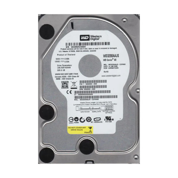 WD3200AAJS-22VWA0 - Western Digital Caviar Blue 320GB 7200RPM SATA 3Gb/s 8MB Cache 3.5-inch Hard Drive