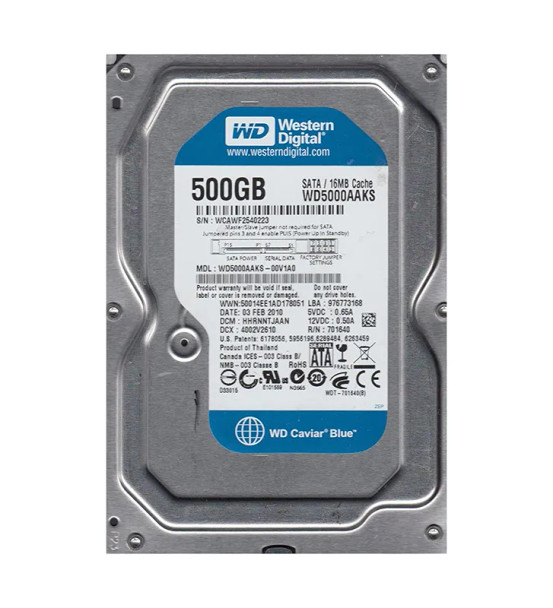 WD5000AAKS-00V1A0 - Western Digital Caviar Blue 500GB 7200RPM SATA 3Gb/s 16MB Cache 3.5-inch Hard Drive