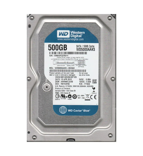 WD5000AAKS-00V6A0 - Western Digital Caviar Blue 500GB 7200RPM SATA 3Gb/s 16MB Cache 3.5-inch Hard Drive