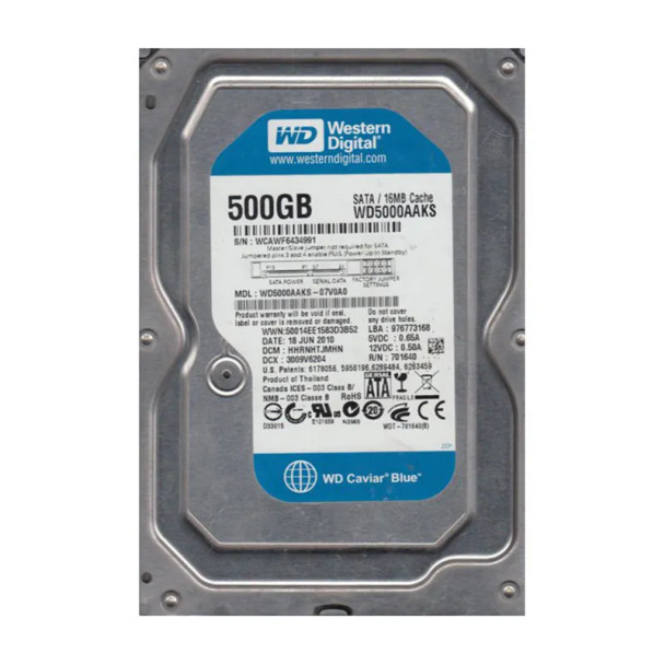 WD5000AAKS-07V0A0 - Western Digital Caviar Blue 500GB 7200RPM SATA 3Gb/s 16MB Cache 3.5-inch Hard Drive