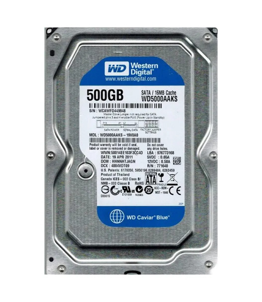 WD5000AAKS-19V0A0 - Western Digital Caviar Blue 500GB 7200RPM SATA 3Gb/s 16MB Cache 3.5-inch Hard Drive