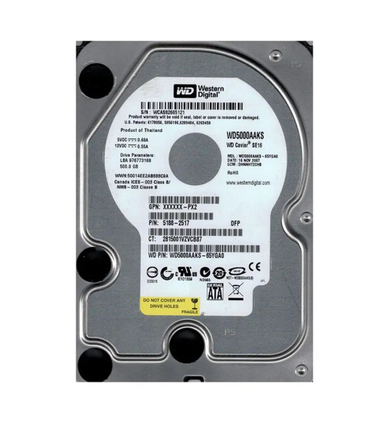 WD5000AAKS-65YGA0 - Western Digital Caviar Blue 500GB 7200RPM SATA 3Gb/s 16MB Cache 3.5-inch Hard Drive