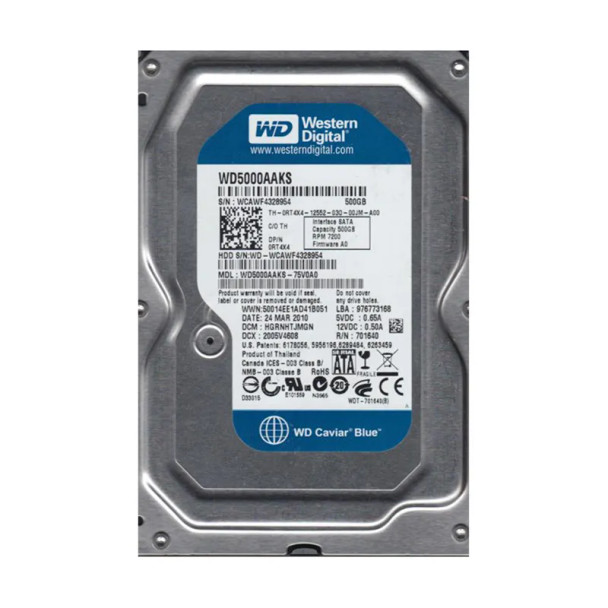 WD5000AAKS-75V0A0 - Western Digital Caviar Blue 500GB 7200RPM SATA 3Gb/s 16MB Cache 3.5-inch Hard Drive