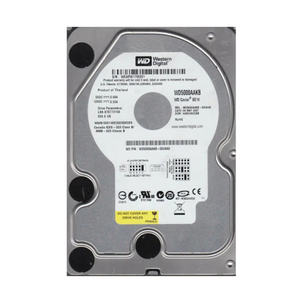 WD5000AAKB-00UKA0 - Western Digital Caviar Blue SE16 500GB EIDE 7200RPM 16MB Cache 3.5-inch Hard Drive