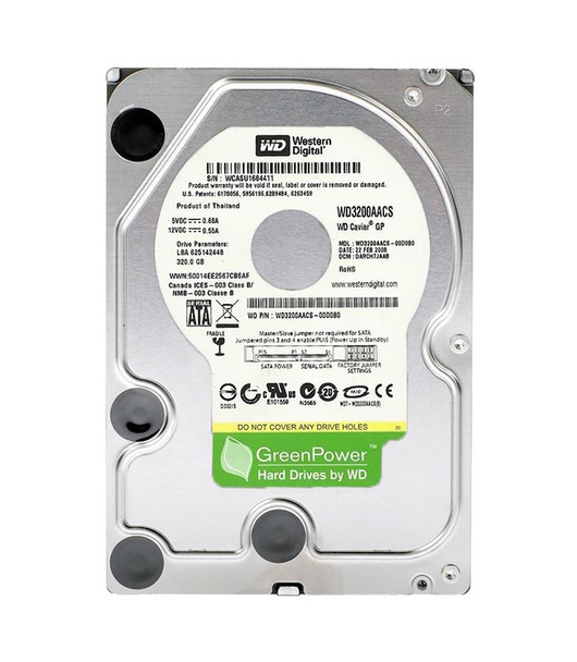WD3200AACS-00D0B0 - Western Digital Caviar GP 320GB 7200RPM SATA 3Gb/s 16MB Cache 3.5-inch Hard Drive