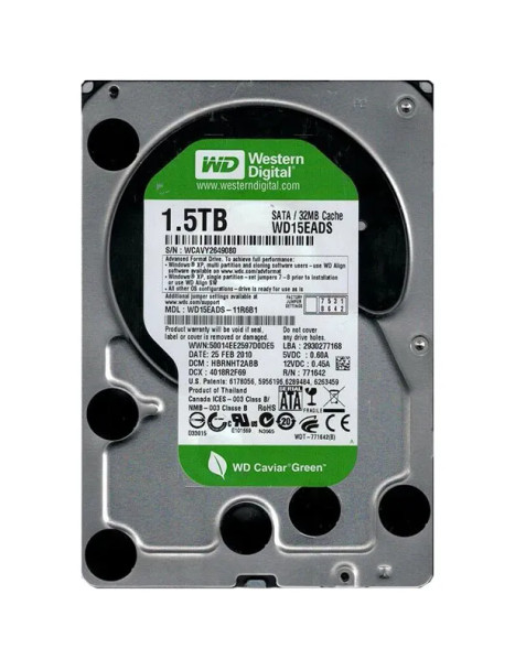 WD15EADS-11R6B1 - Western Digital Caviar Green 1.5TB 5400RPM SATA 3Gb/s 32MB Cache 3.5-inch Hard Drive