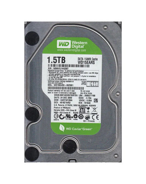 WD15EARS-00Z5B1 - Western Digital Caviar Green 1.5TB 5400RPM SATA 3Gb/s 64MB Cache 3.5-inch Hard Drive