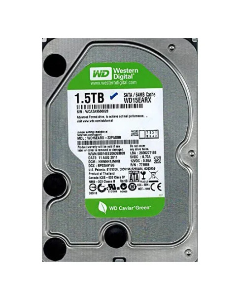 WD15EARX - Western Digital Caviar Green 1.5TB 5400RPM SATA 6Gb/s 64MB Cache 3.5-inch Hard Drive