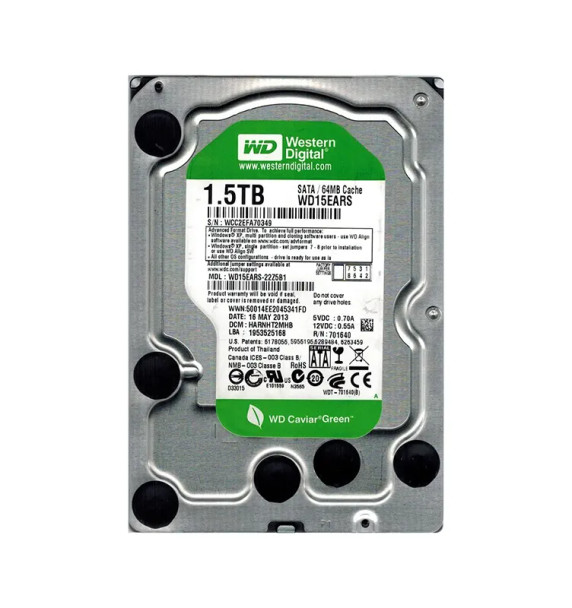 WD15EARS - Western Digital Caviar Green 1.5TB 7200RPM SATA 3Gb/s 64MB Cache 3.5-inch Hard Drive