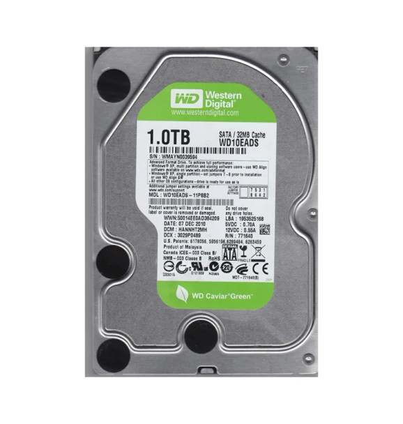 WD10EADS-11P8B2 - Western Digital Caviar Green 1TB 5400RPM SATA 3Gb/s 32MB Cache 3.5-inch Hard Drive