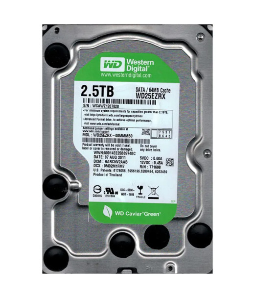 WD25EZRX - Western Digital Caviar Green 2.5TB 5400RPM SATA 6Gb/s 64MB Cache 3.5-inch Hard Drive