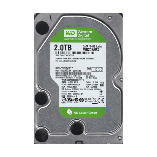WD20EARX-00PSAB0 - Western Digital Caviar Green 2TB 7200RPM SATA 6Gb/s 64MB Cache 3.5-inch Hard Drive