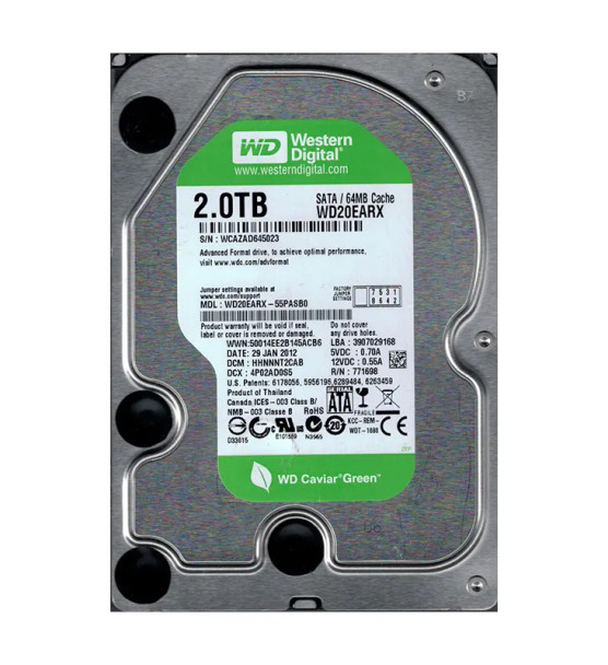 WD20EARX-55PASB0 - Western Digital Caviar Green 2TB 7200RPM SATA 6Gb/s 64MB Cache 3.5-inch Hard Drive