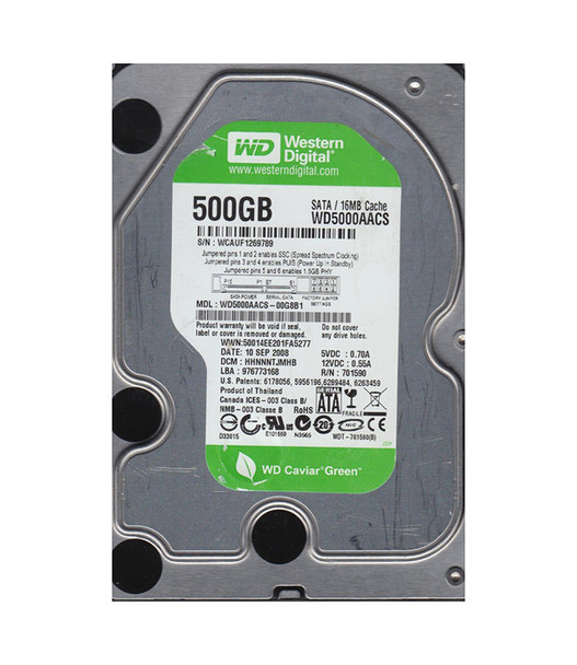 WD5000AACS-00G8B1 - Western Digital Caviar Green 500GB 7200RPM SATA 3Gb/s 16MB Cache 3.5-inch Hard Drive