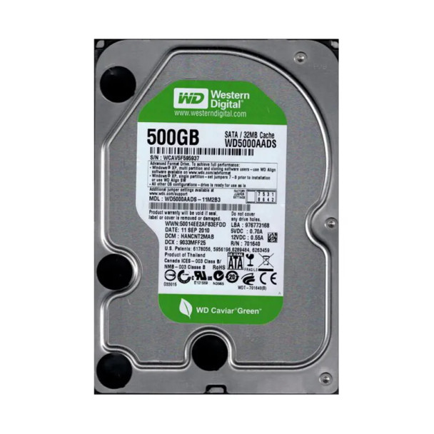 WD5000AADS-11M2B3 - Western Digital Caviar Green 500GB 7200RPM SATA 3Gb/s 32MB Cache 3.5-inch Hard Drive