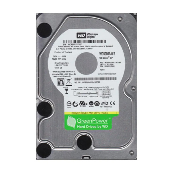 WD5000AAVS-98ZTB0 - Western Digital Caviar Green 500GB 7200RPM SATA 3Gb/s 8MB Cache 3.5-inch Hard Drive