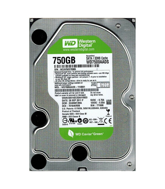 7500AADS - Western Digital Caviar Green 750GB 5400RPM SATA 3Gb/s 32MB Cache 3.5-inch Hard Drive