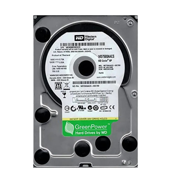 WD7500AACS-00C7B0 - Western Digital Caviar Green 750GB 7200RPM SATA 3Gb/s 16MB Cache (RoHS) 3.5-inch Hard Drive