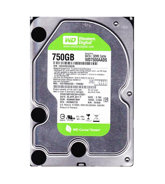 WD7500AADS-11M2B2 - Western Digital Caviar Green 750GB 7200RPM SATA 3Gb/s 32MB Cache 3.5-inch Hard Drive