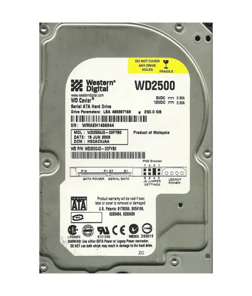 WD2500JD-00FYB0 - Western Digital Caviar SE 250GB 7200RPM SATA 1.5Gb/s 8MB Cache (512) 3.5-inch Hard Drive