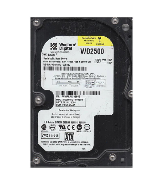 WD2500JD-00HBB0 - Western Digital Caviar SE 250GB 7200RPM SATA 1.5Gb/s 8MB Cache (512) 3.5-inch Hard Drive