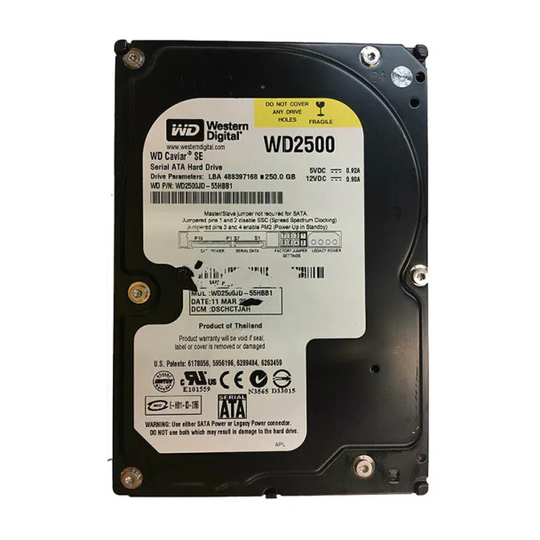WD2500JD-55HBB1 - Western Digital Caviar SE 250GB 7200RPM SATA 1.5Gb/s 8MB Cache (512) 3.5-inch Hard Drive