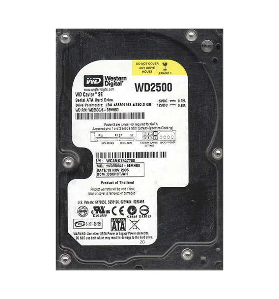 WD2500JS-98MHB0 - Western Digital Caviar SE 250GB 7200RPM SATA 3Gb/s 8MB Cache 3.5-inch Hard Drive